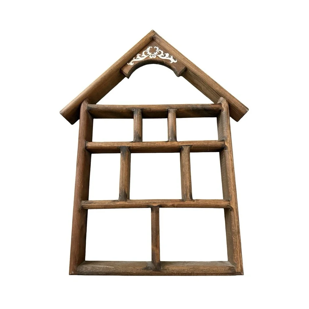 Vintage Wood House Shaped Shadow Box Shelf Miniatures Knick Knack Curio Trinket